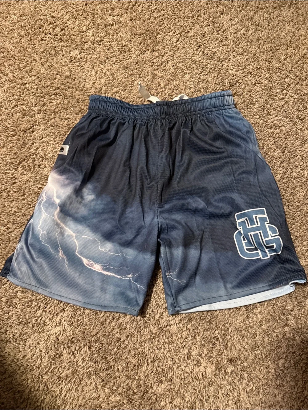 Men's Navy Lightning Print Athletic Shorts